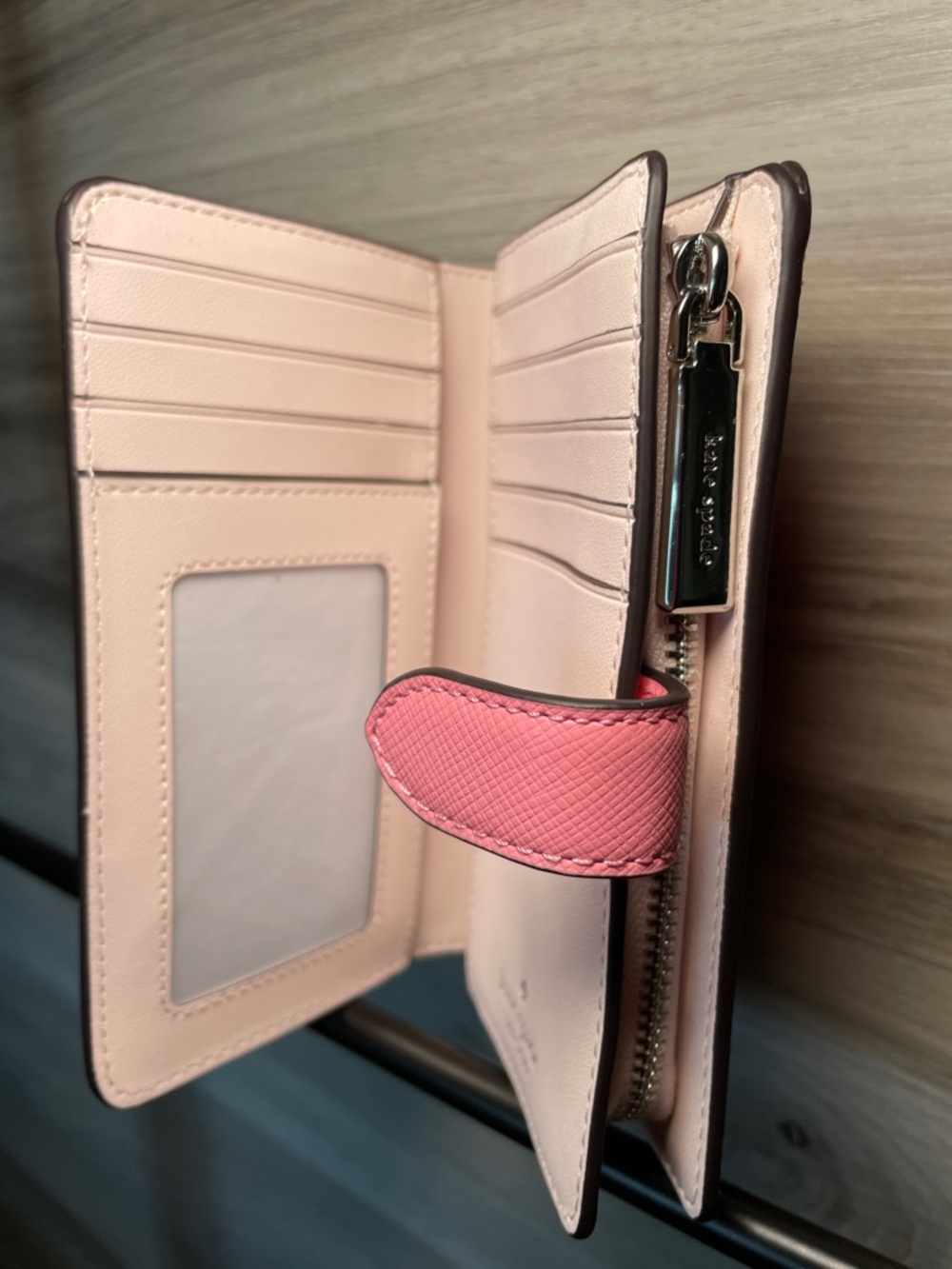 NWT- Women's Kate Spade Saffiano Leather Medium Bifold Wallet, Grapefruit Soda - Picture 7 of 8